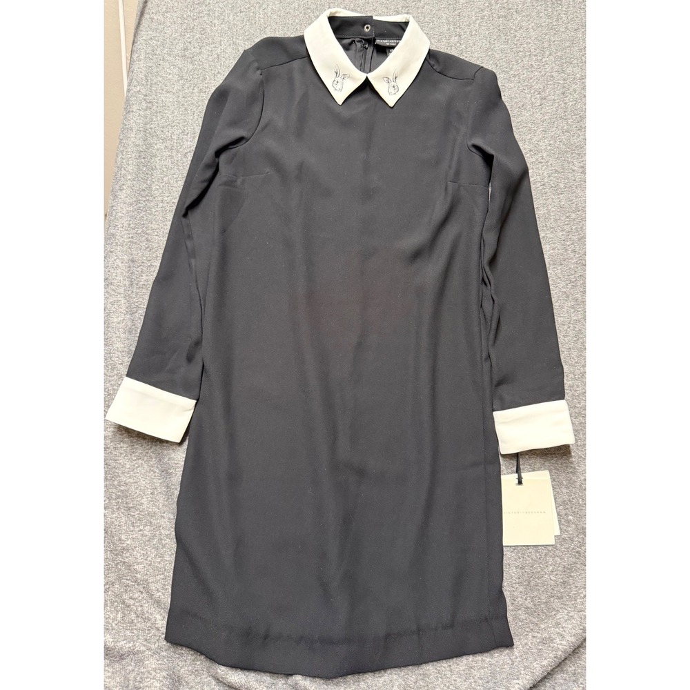 Victoria Beckham for Target Black Bunny Collar Shift Dress XS NWT Long Sleeve